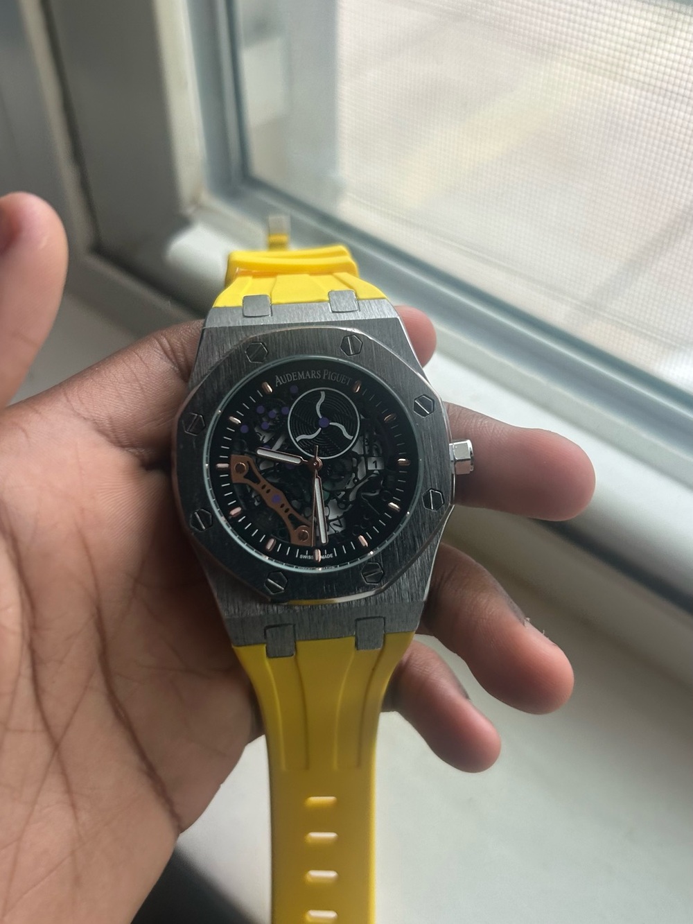 Audemars Piguet Royal Oak Offshore Auto Black Dial Yellow Rubber Strap